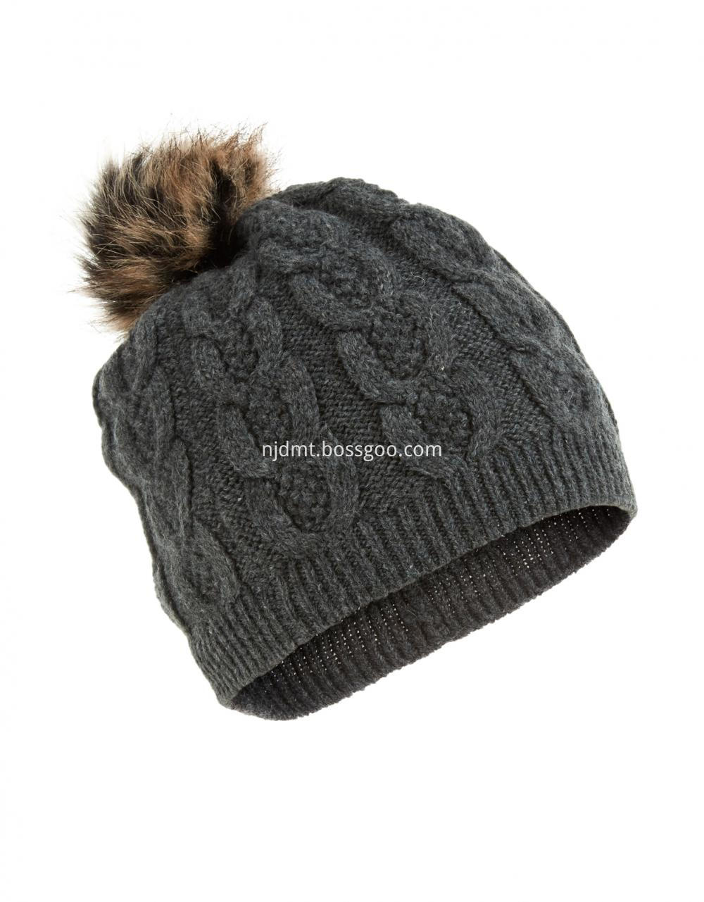 Kensington Cable Fur Pom Beanie Hat 01