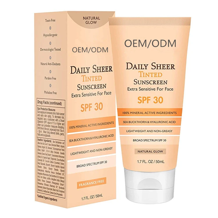 OEM/ODM Daily Sheer Moisturizing Mineral Tinted Sunscreen SPF 30