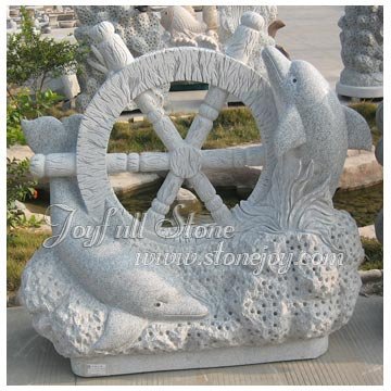 Granite Dolphins with Rudder Sculpture