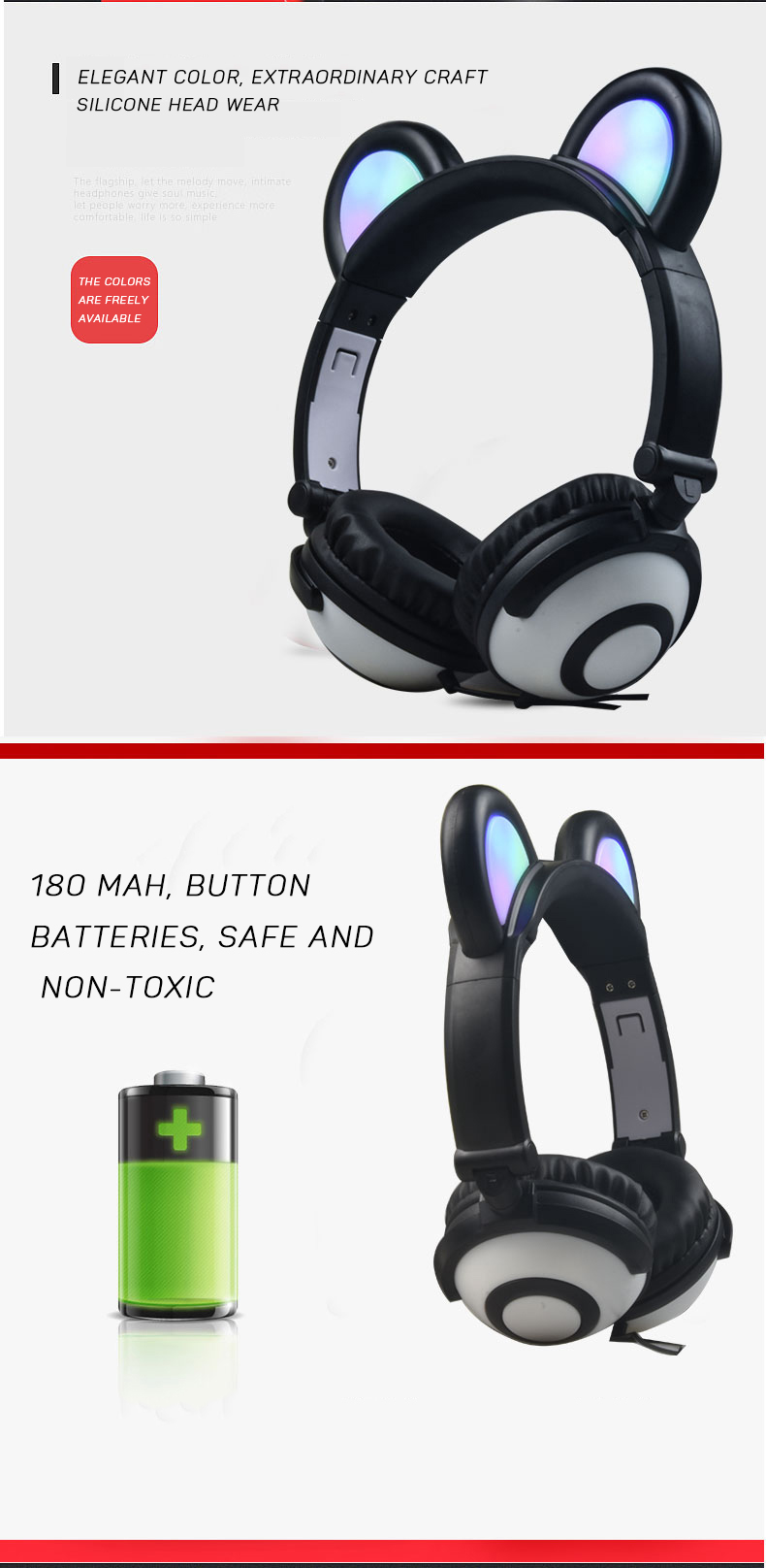 OEM Colorful Glowing LED Panda Ear Headphones