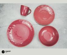 Reactive glazed stoneware dinner set in Rose Red