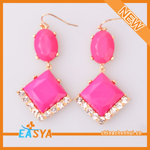 Emas Crystal Pink Square Drop Earring borong