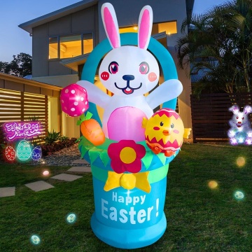 Easter Resurrection Scene: Outdoor LED Light Rabbit Egg Basket & Inflatable Bunny Decorations