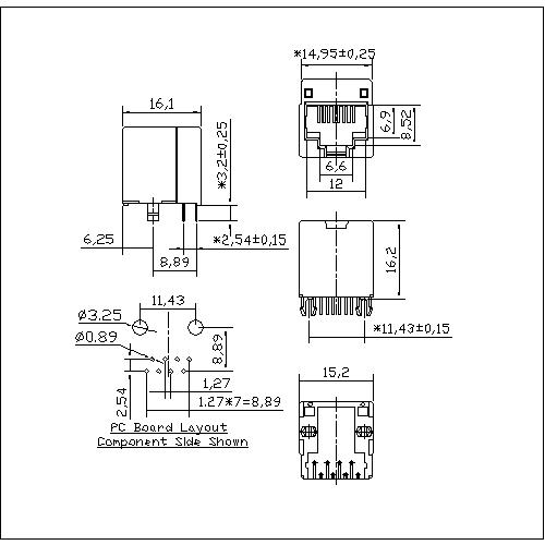 ATRJ5222-8P8C-G0-A-A Modular Jack Top Entry,8P8C,1X1Port Full Plastic