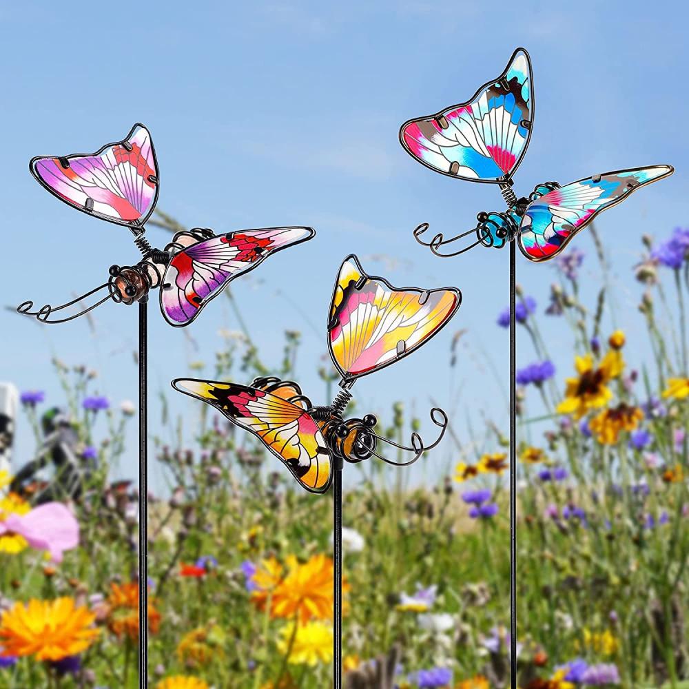Conjunto de 3 decoração de estaca de jardim de borboleta