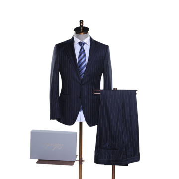 Best Quality Chinese brand wool fabrics business suit blue stripes mens regular fit suits