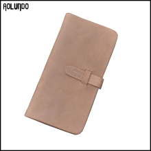 Fashion top grain leather long leather wallet