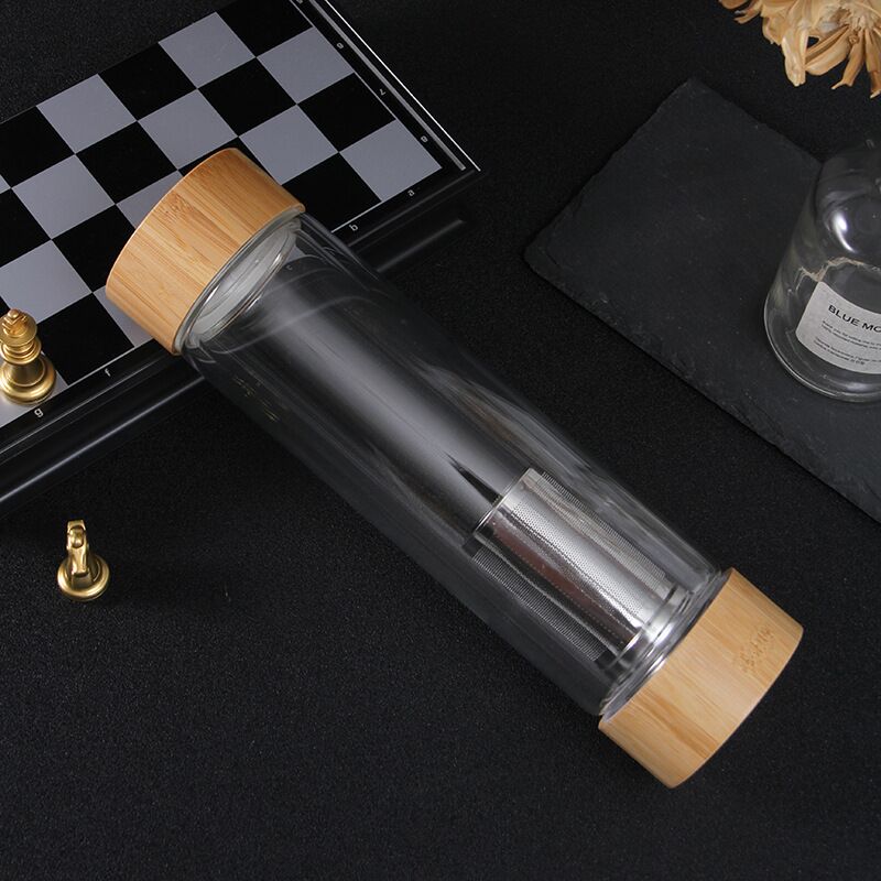 400ml Double Wall Borosilicate Glass Tea Infuser Bottle with Bamboo Lid