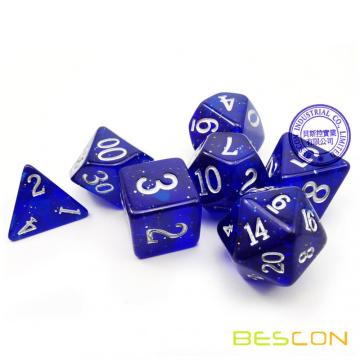 Bescon Super Glow in the Dark Nebula Glitter Polyedrisches Würfelset TIEFER RAUM, Leuchtendes RPG-Würfelset, Leuchtende Neuheit DND-Spielwürfel