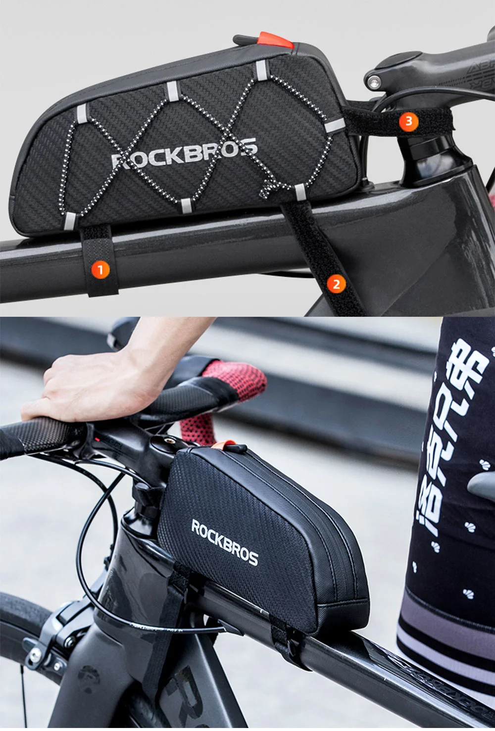Rockbros Mountain Bike Bag Front Beam Bag Cycling Touch Screen Mobile Phone Bag