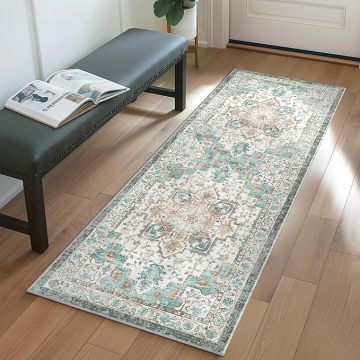 Cyan Color 2x6ft Machine Washable Runner Rugs