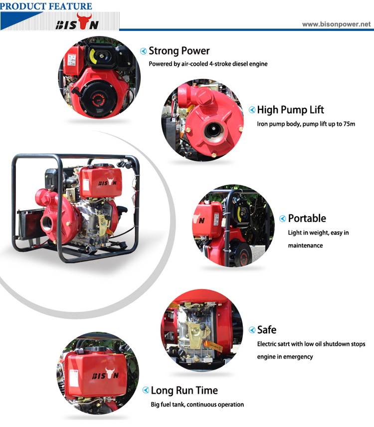 3 Inch 80m High Lift Diesel Power High Pressure Iron Cast Water Pump