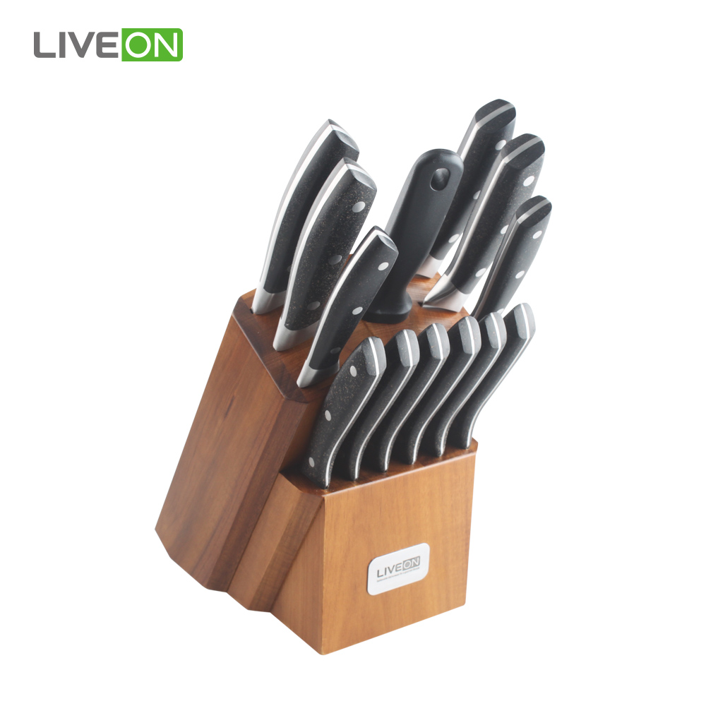 14pcs سكين مطبخ المهنية تعيين مع كتلة خشبية