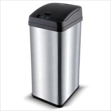 Stainless Steel Sensor Kitchen Trash Can with Odor Filter - 13 Gallon Locking Lid with Wheels