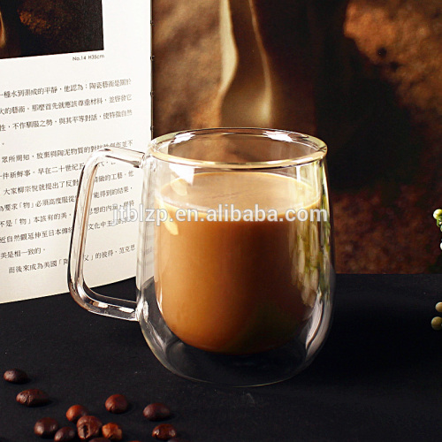 Custom printed clear glass double layer style glass cup, reusable coffee cup