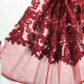 Tissu de broderie de dentelle rouge