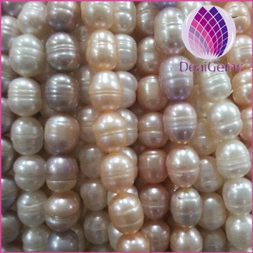 Wholesale natural freshwater rice pearl 10-11mm with screw white peach mauve loose pearl for jewelry necklace