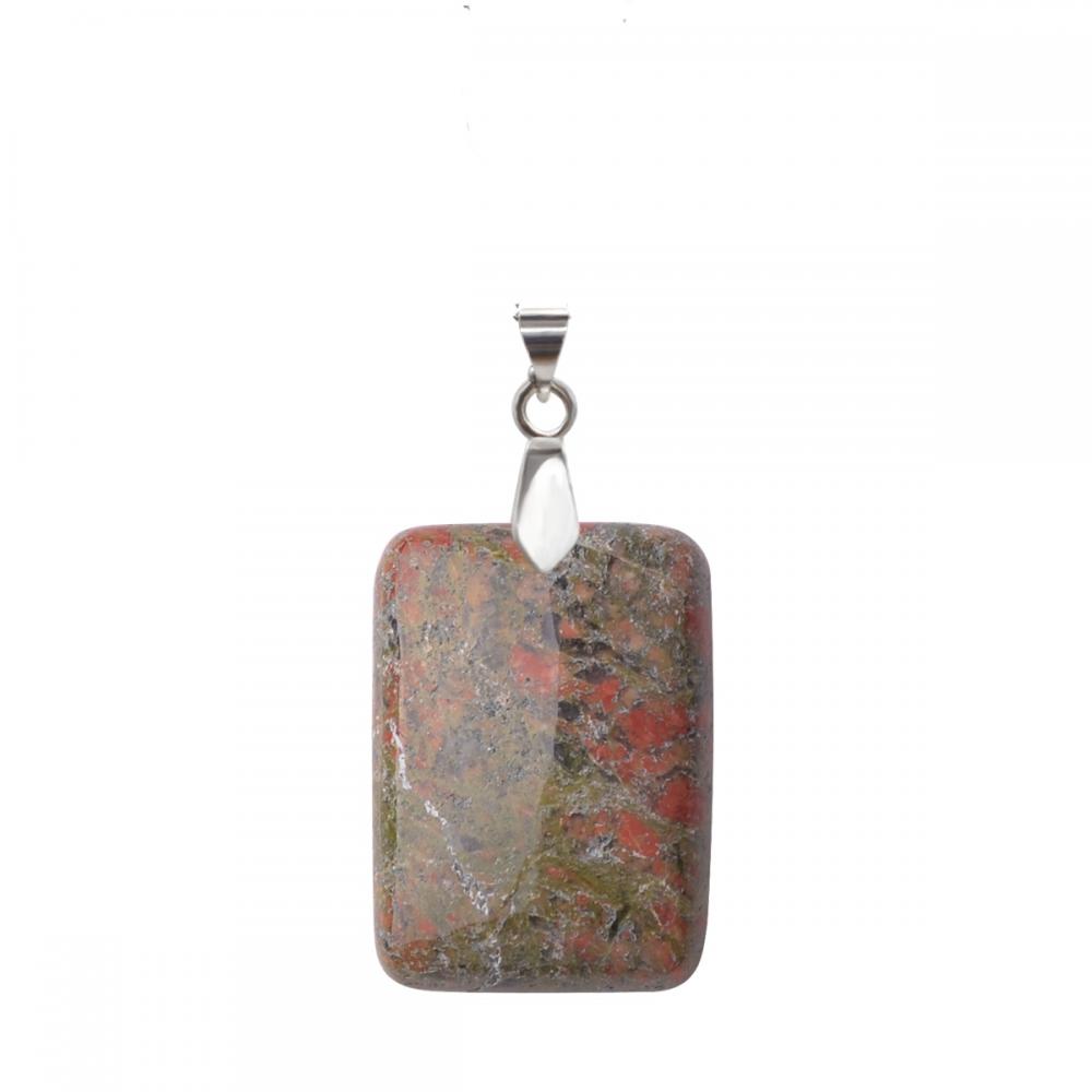 Collier pendentif en pierre naturelle Rectangle Chakra pour femmes unakites