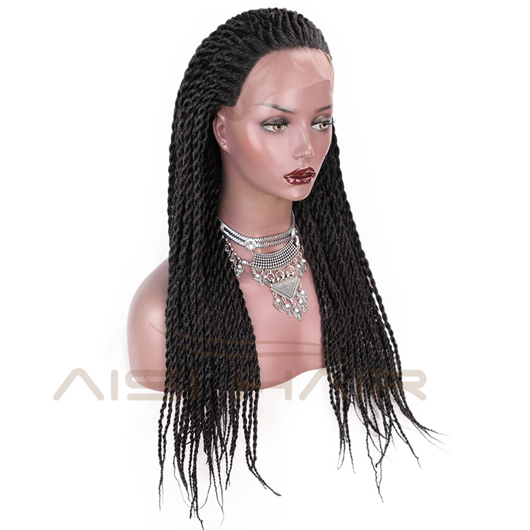 Aisi Hair Twists Long Braiding Lace Front Wigs Natural Black High Temperature Lace Front Synthetic Braided Wigs for Women