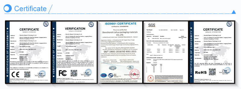 Food packaging Bags Certificate