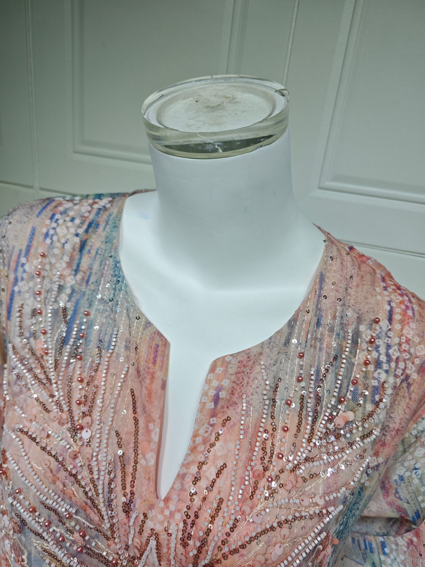 لباس مهره دار پولک دار لوکس Abaya Jalabiya AB560 (10) Luxury Sequined Beaded Abaya Jalabiya Dress AB560 (10)