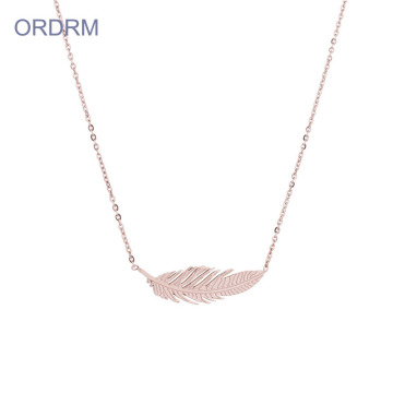Simple Rose Gold Feather Pendant Necklace For Girlfriend