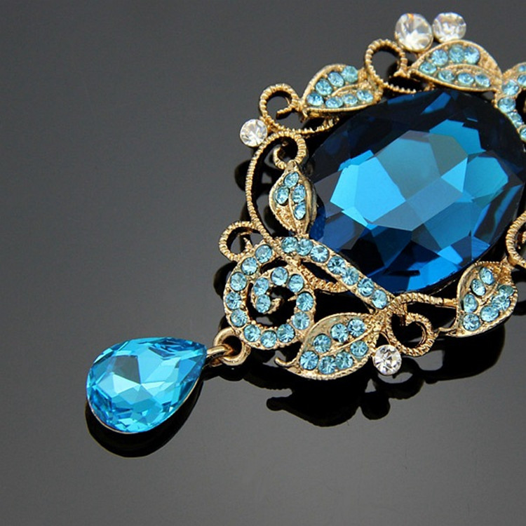 Retro Blue Crystal Drop Earrings For Women