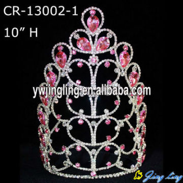 10 Inch Pink Rhinestone Flower Pageant Crowns
