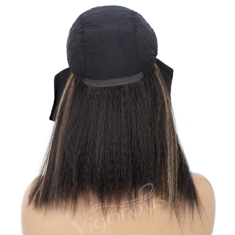 Hot Vendor Natural Hair Headband Wig Highlight Blonde Yaki Curly Synthetic Hair Women's Wigs Machine Made Glueless None Lace Wig