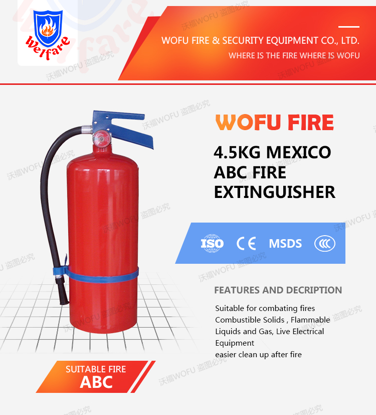 Mexico Aluminum Valve 4.5KG Blue ABC 40% Dry Powder Fire Extinguisher