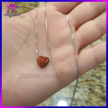 Colorful Opal Cabochon Double Crossed Heart Angel Silver Necklace For Party Lady