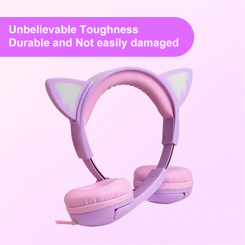 Cat Ears LED Light Up auriculares Safe Volume Limited 85dB para niños Auriculares para niños con micrófono