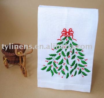 Machine embroidery linen guest towel