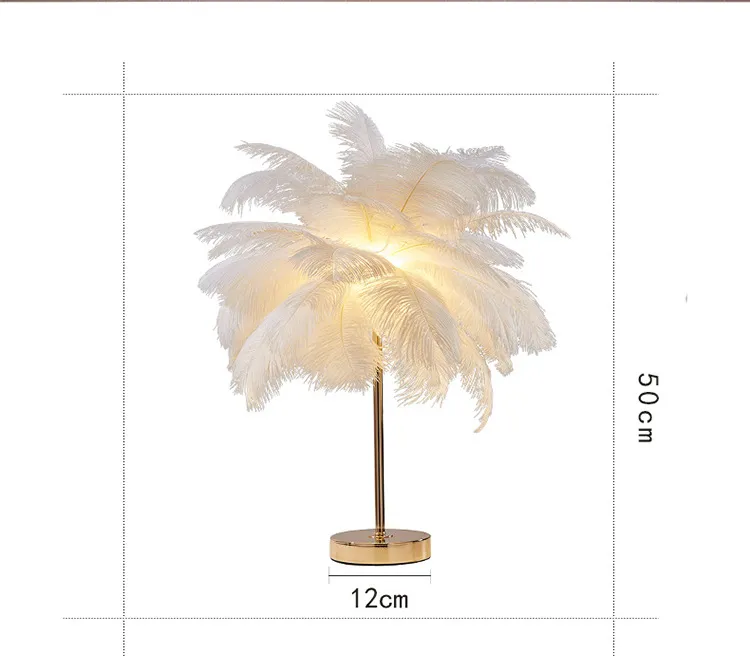 Modern Luxury Ostrich Feather LED Lamp for Elegant Bedrooms
