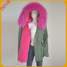 Wholesale Faux Fur Lining Parka Ladies Fur With Raccoon Fur Collar
