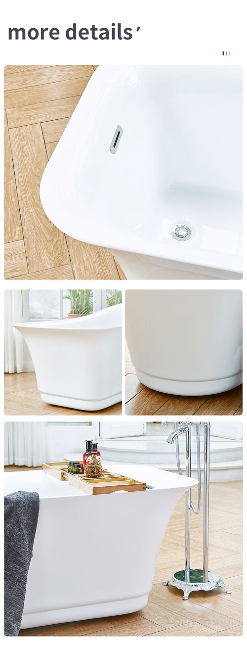 Modern small indoor simple style stand alone seamless hot tub square plain freestanding soaking acrylic bathtub