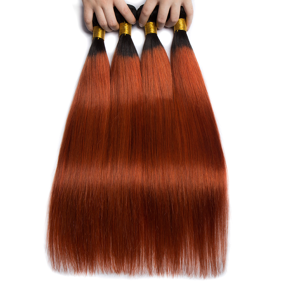 Sexy Lady Ombre 1B/ 350 Golden Blonde Orange Color Brazilian Straight Virgin Human Hair 3 Bundles With Middle Part Lace Closure