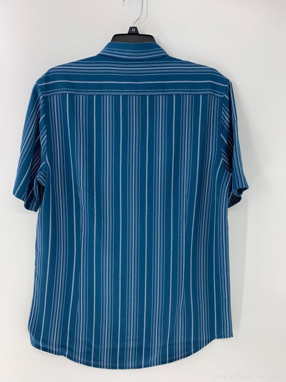 Men's Blue and White Striped Shirt Button Down