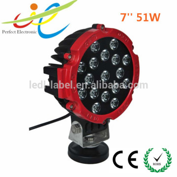 7inch Round 51w led work light red,black,yellow 51w Auxiliary Driving Lamps