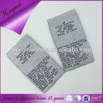 flashing size label/silver label/wash care label with metallic thread