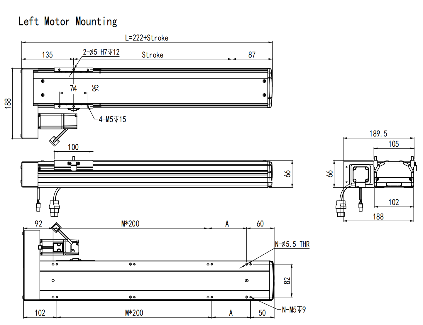 250mm linear motion module left mount