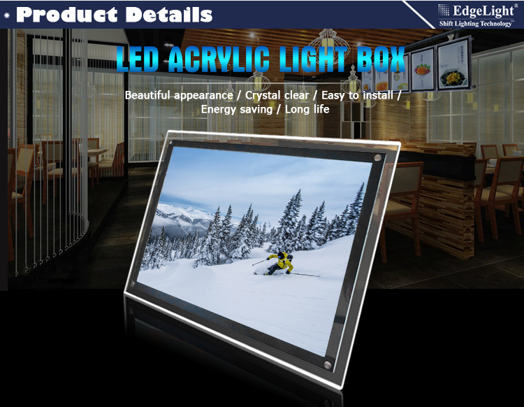 Customized Size Ultra Slim Single Side Advertising Digital Acrylic Led Light Photo Frame