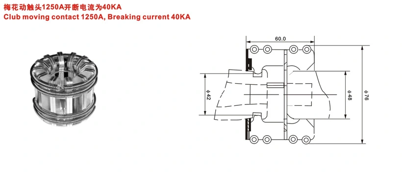 Club Moving Contact 1250A, Breaking Current 40 Ka