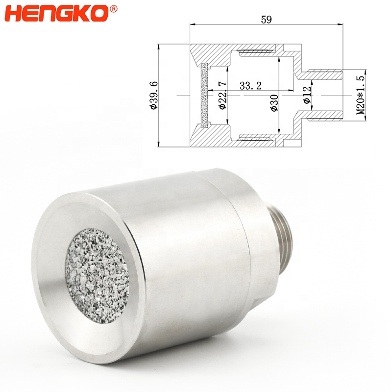 Sintered stainless steel 316L metal porous gas sensor alarm waterproof enclosure + sintered filter disc