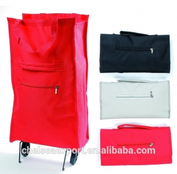 600d polyester folding wheeled shopping bag