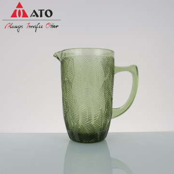 Green glass pitcher Clear glass jug with handle
