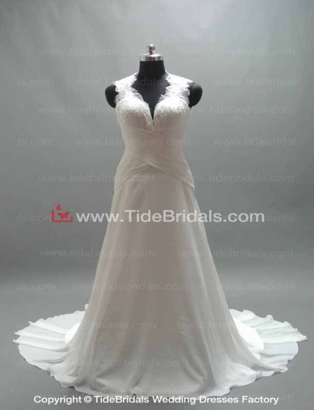 Lace V-Neck Open Back Party Evening Chiffon Bride Gown Bridal Dress Wedding Dress (LT2160)