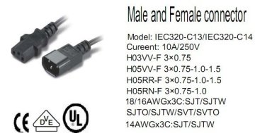 power supply standard grounded connectors Power Cable IEC C13 to IEC14