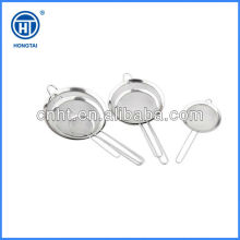Mesh stainless steel basket strainer with wooden handle
