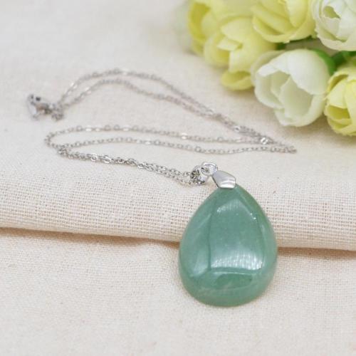 Natural 28x35MM Green Aventurine Waterdrop Pendant Necklace